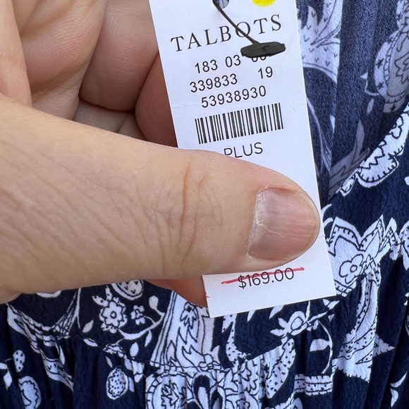 NWT Talbots Pretty Navy White Paisley Fun 3/4 Sleeves Scoop Neck Dress - Picture 6 of 6